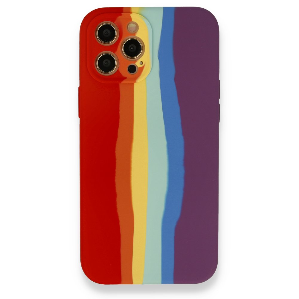  iPhone 12 Pro Max Kılıf Ebruli Lansman Silikon - Kırmızı-Mor