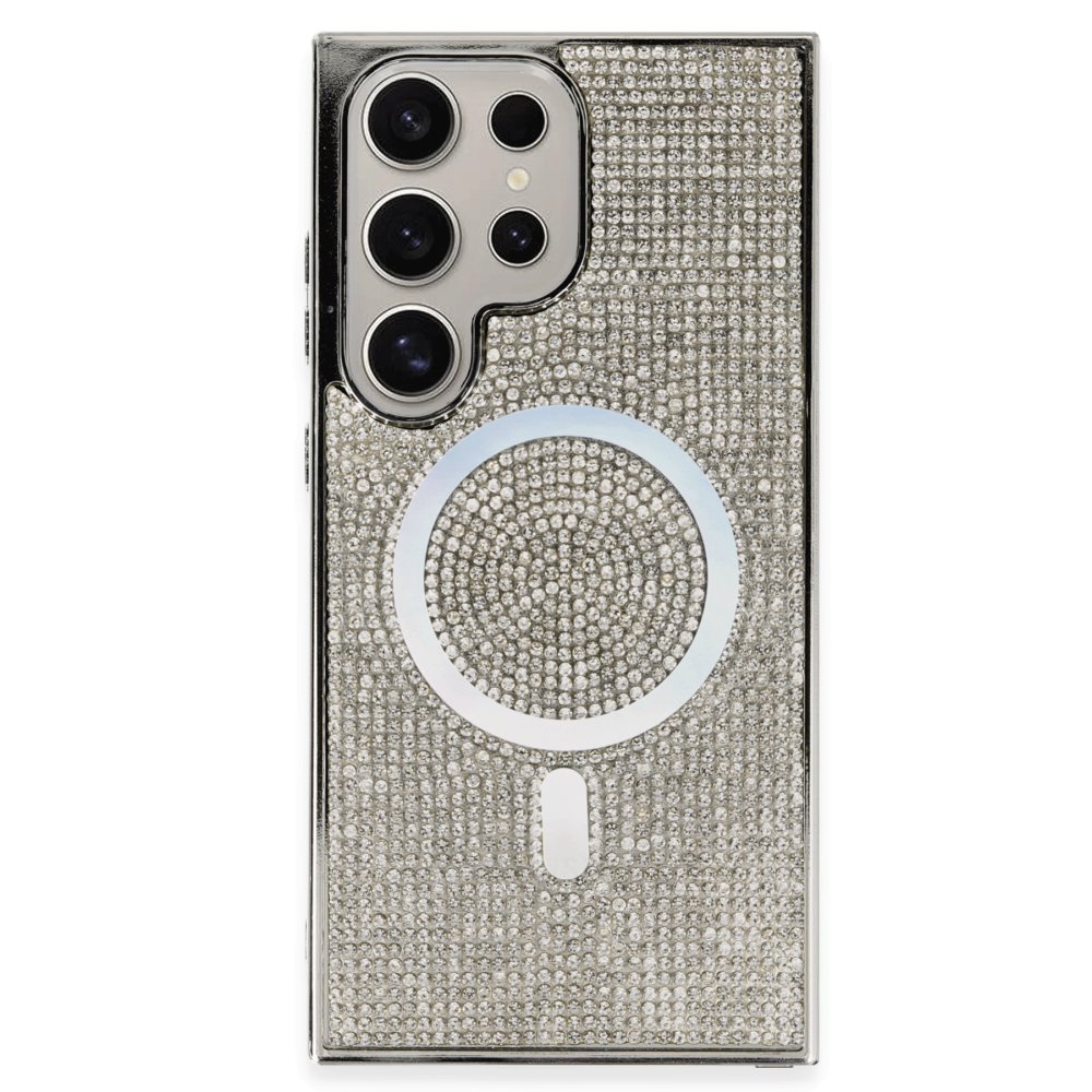  Samsung Galaxy S23 Ultra Kılıf Diamond Magsafe Kapak - Gümüş