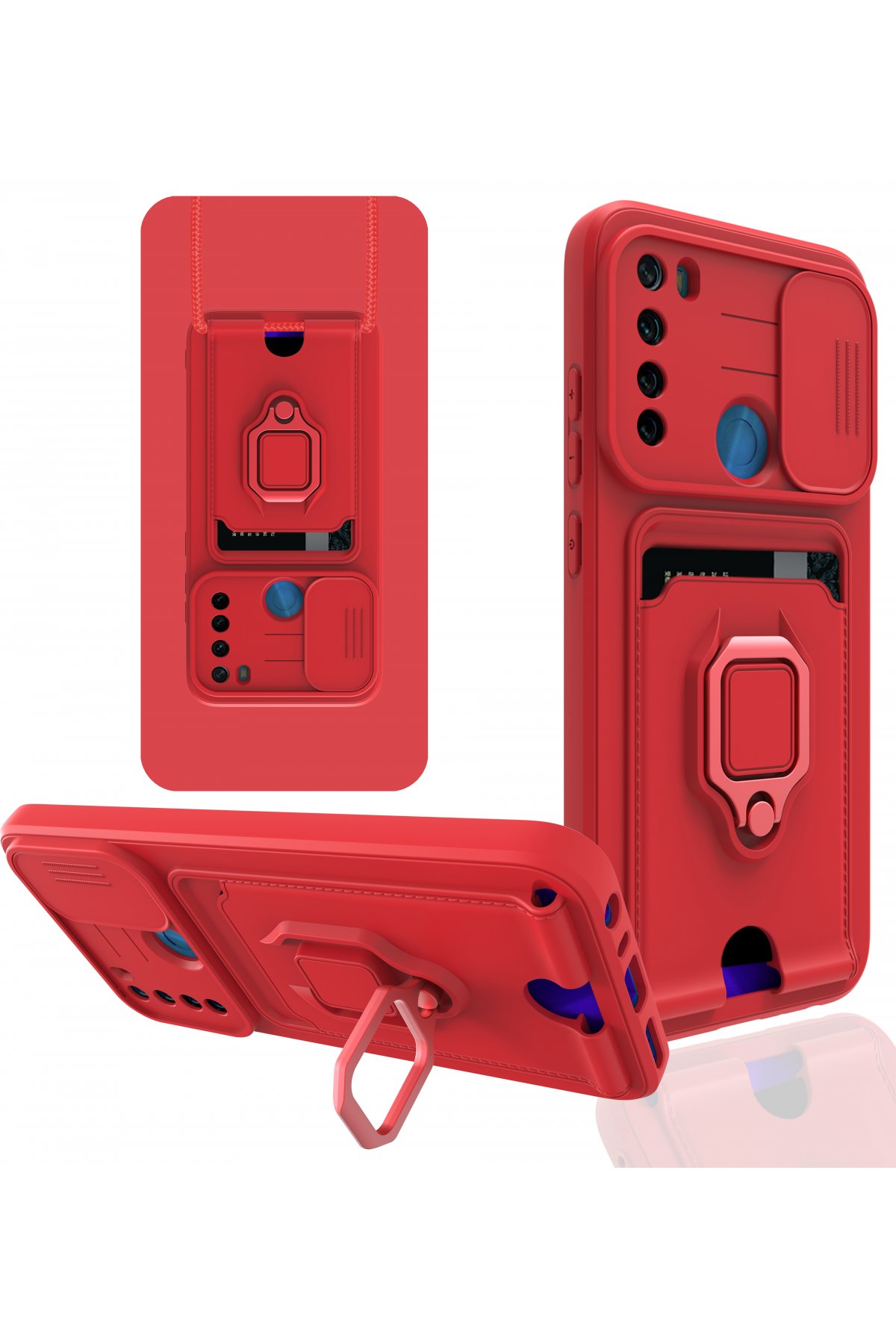 Redmi Note 8 Kılıf Zuma Kartvizitli Yüzüklü Silikon - Kırmızı