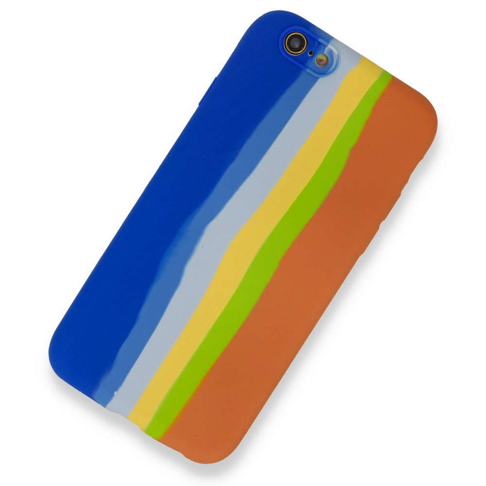  iPhone 6 Kılıf Ebruli Lansman Silikon - Mavi-Turuncu