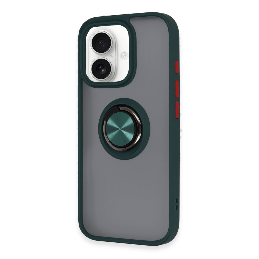 iPhone 16 Kılıf Montreal Yüzüklü Silikon Kapak - Yeşil  iPhone 16 Kılıf Montreal Yüzüklü Silikon Kapak - Yeşil
