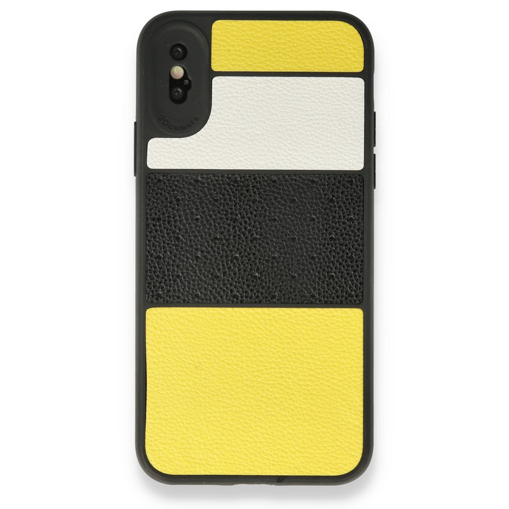 iPhone X Kılıf Sky Deri Silikon - Sarı  iPhone X Kılıf Sky Deri Silikon - Sarı