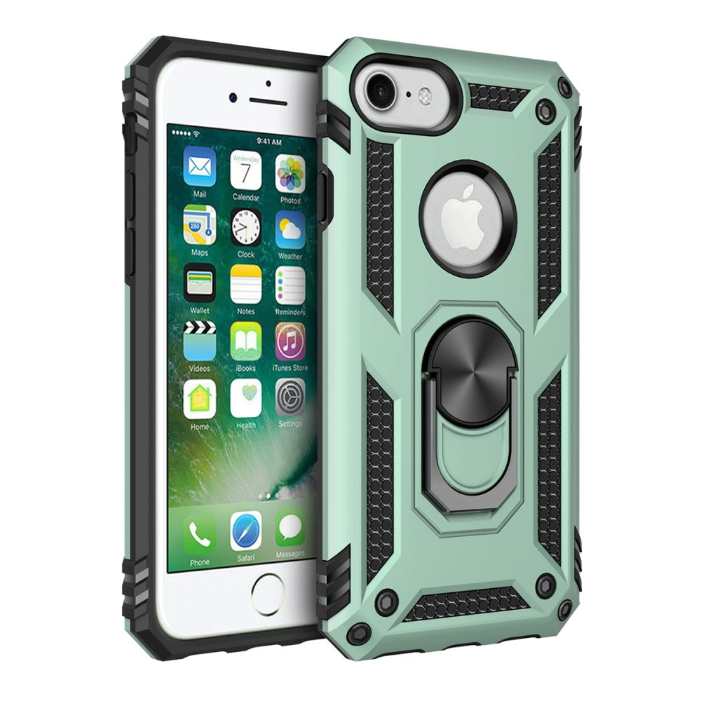  iPhone SE 2020 Kılıf Sofya Yüzüklü Silikon Kapak - Yeşil