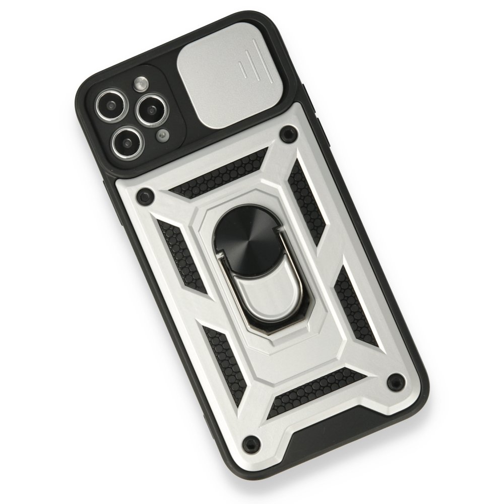  iPhone 11 Pro Kılıf Pars Lens Yüzüklü Silikon - Gümüş