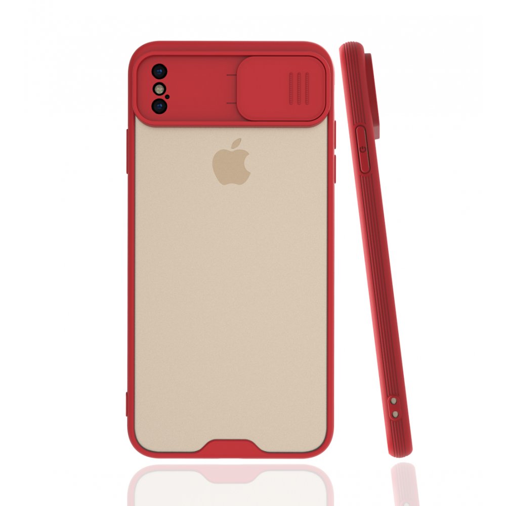  iPhone XS Max Kılıf Platin Kamera Koruma Silikon - Kırmızı