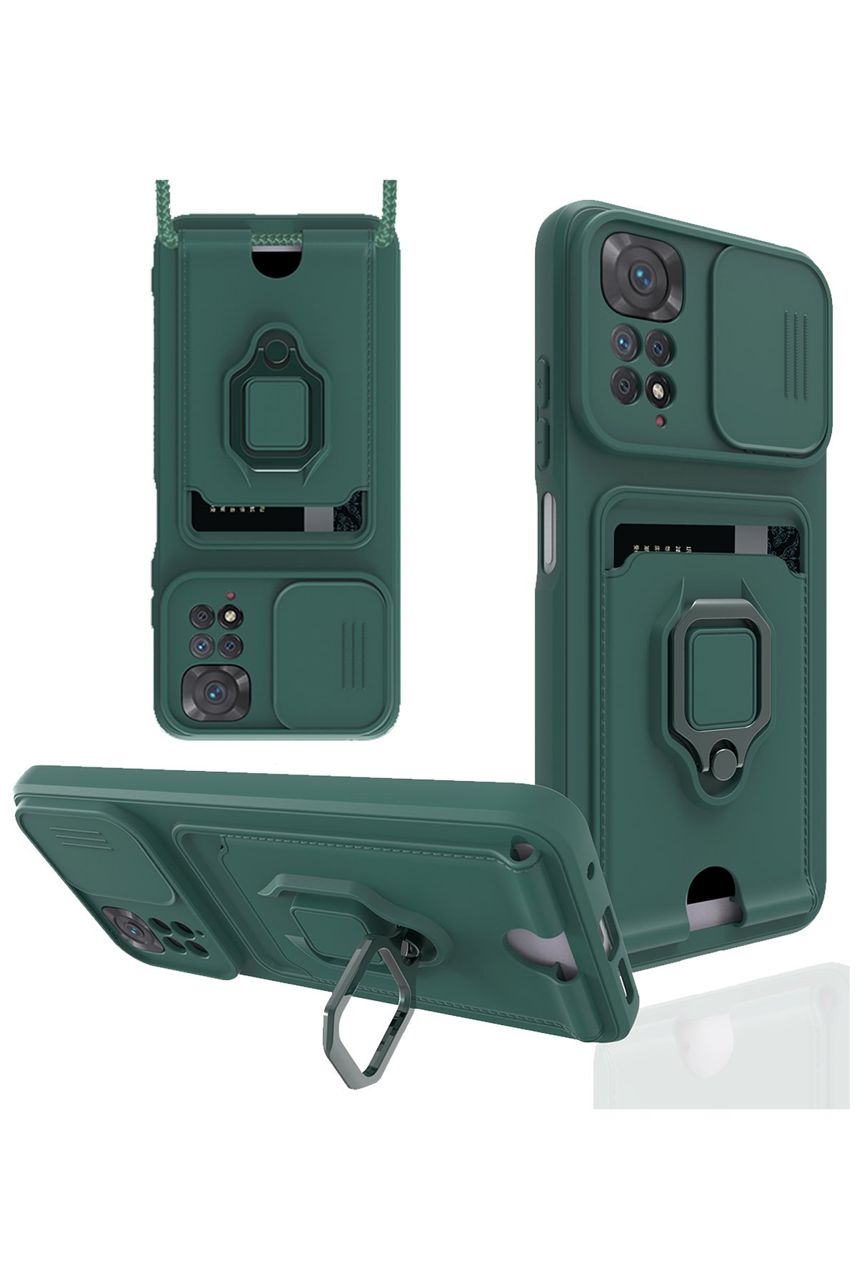 Redmi Note 11 Kılıf Zuma Kartvizitli Yüzüklü Silikon - Yeşil