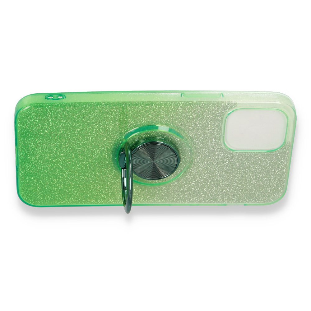  iPhone 12 Mini Kılıf Simli Yüzüklü Silikon - Yeşil