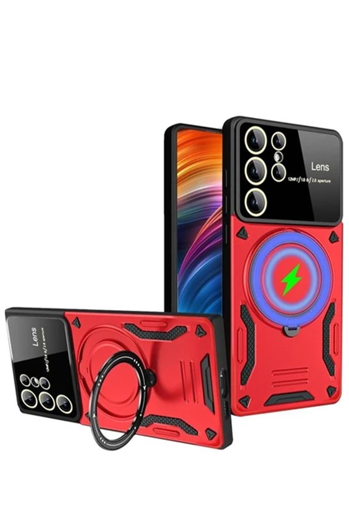  Samsung Galaxy S24 Ultra Kılıf Joy Lens Standlı Kapak - Kırmızı