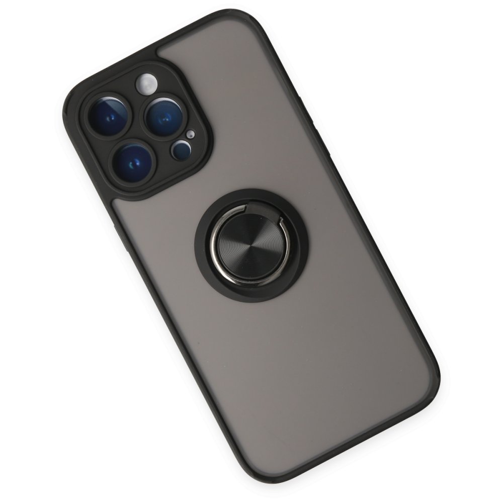  iPhone 14 Pro Kılıf Montreal Yüzüklü Silikon Kapak - Siyah