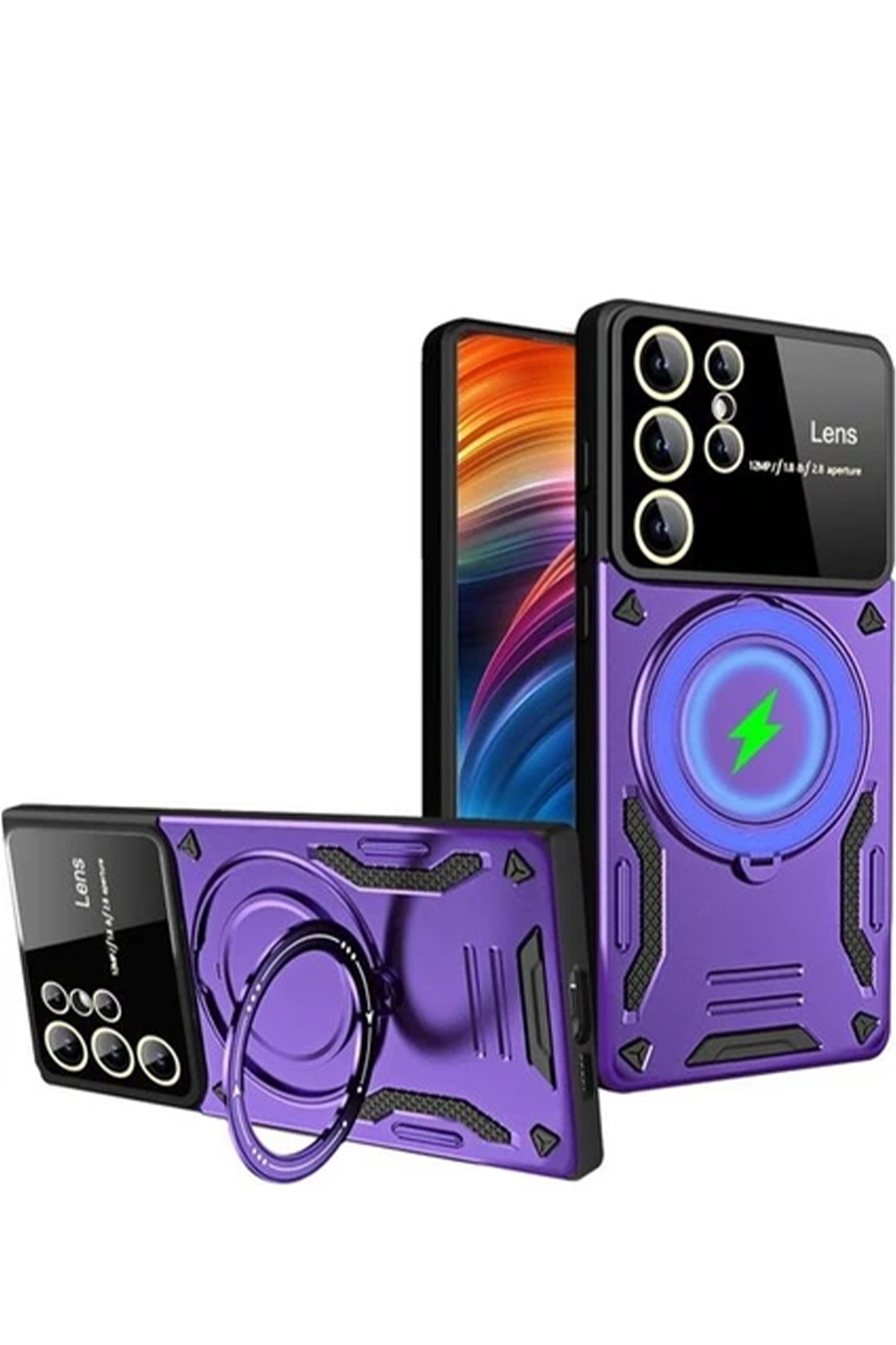  Samsung Galaxy S24 Ultra Kılıf Joy Lens Standlı Kapak - Mor
