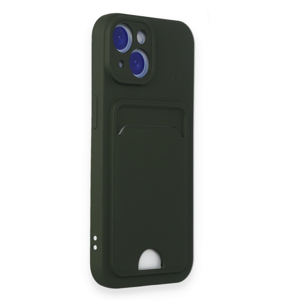  iPhone 14 Kılıf Kelvin Kartvizitli Silikon - Koyu Yeşil