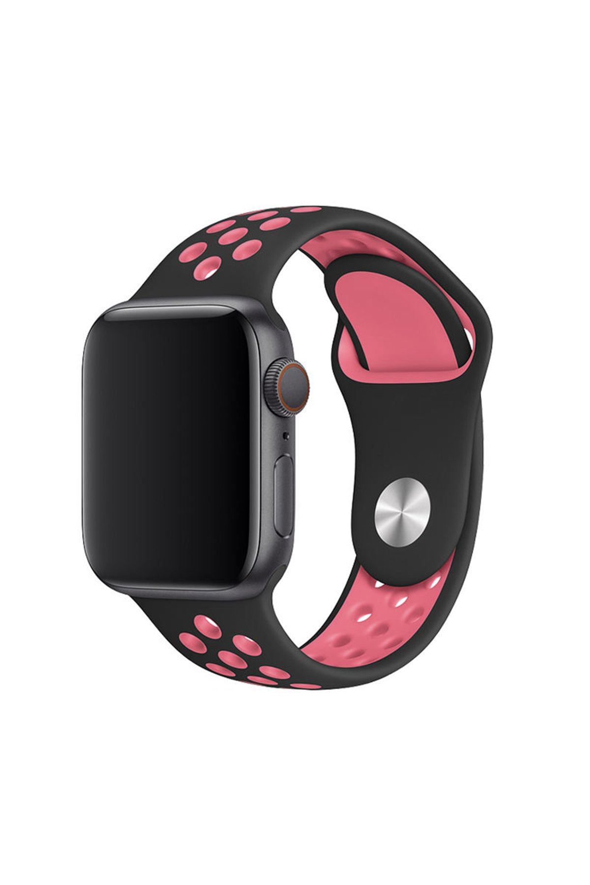  Apple Watch 38mm Spor Delikli Kordon - Siyah-Pembe