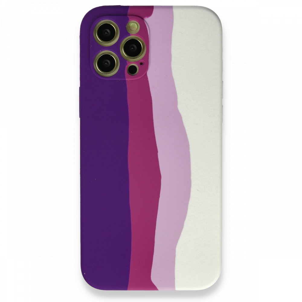  iPhone 12 Pro Max Kılıf Ebruli Lansman Silikon - Mor-Beyaz