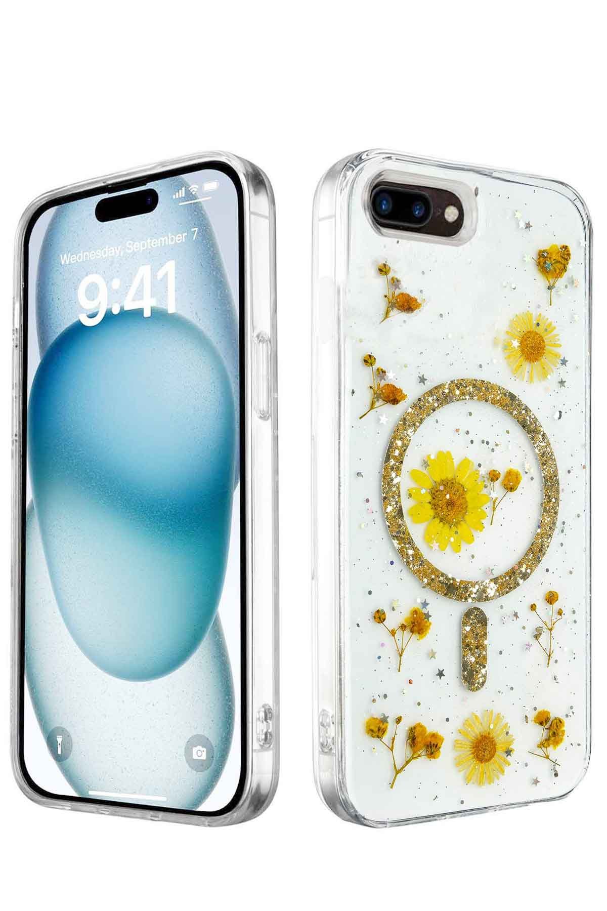 iPhone 8 Kılıf Daisy Simli Magsafe Kapak - Gold iPhone 8 Kılıf Daisy Simli Magsafe Kapak - Gold