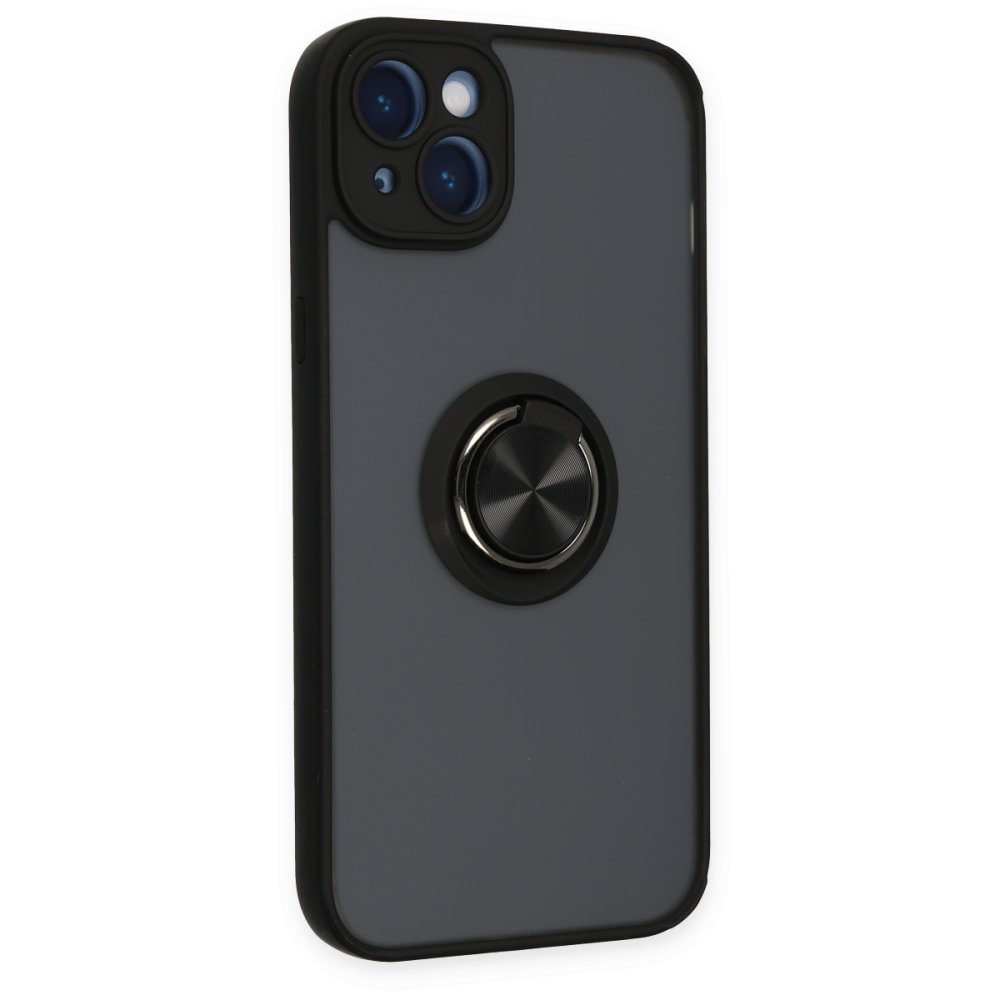  iPhone 14 Kılıf Montreal Yüzüklü Silikon Kapak - Siyah
