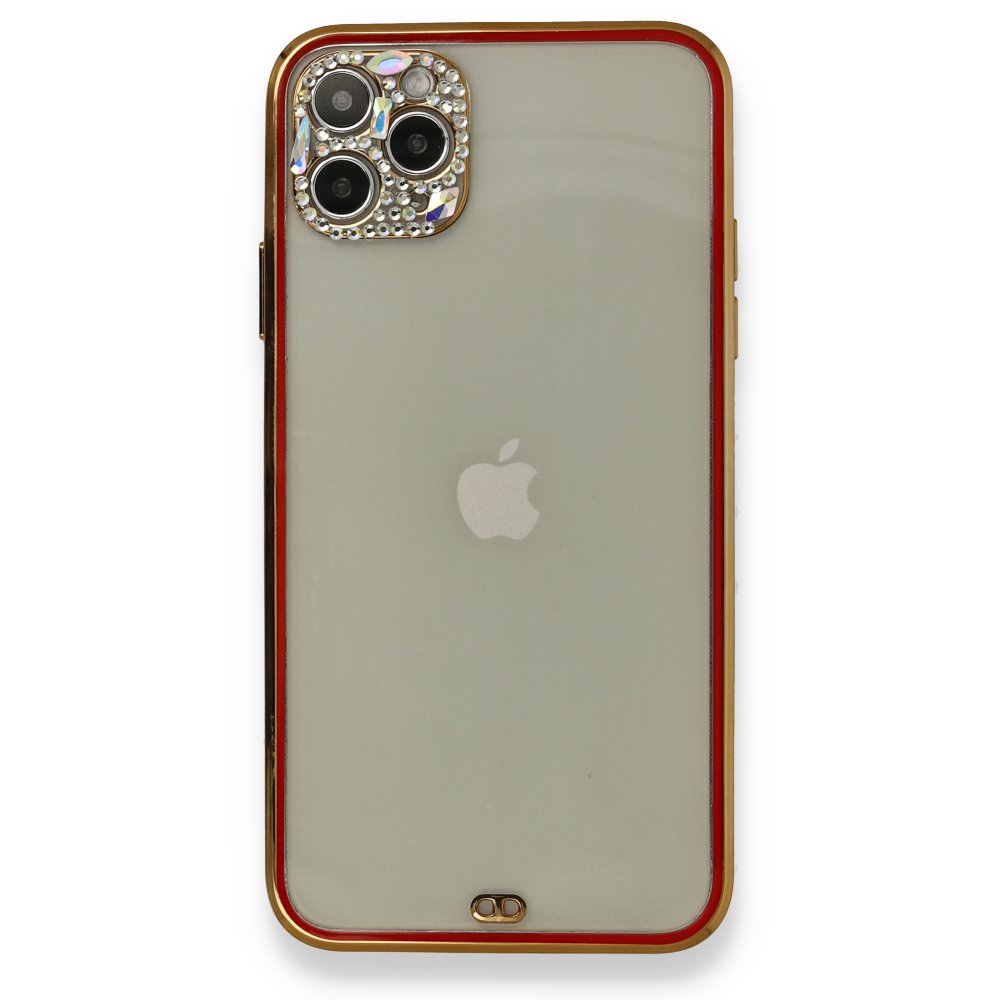  iPhone 11 Pro Kılıf Liva Taşlı Silikon - Kırmızı