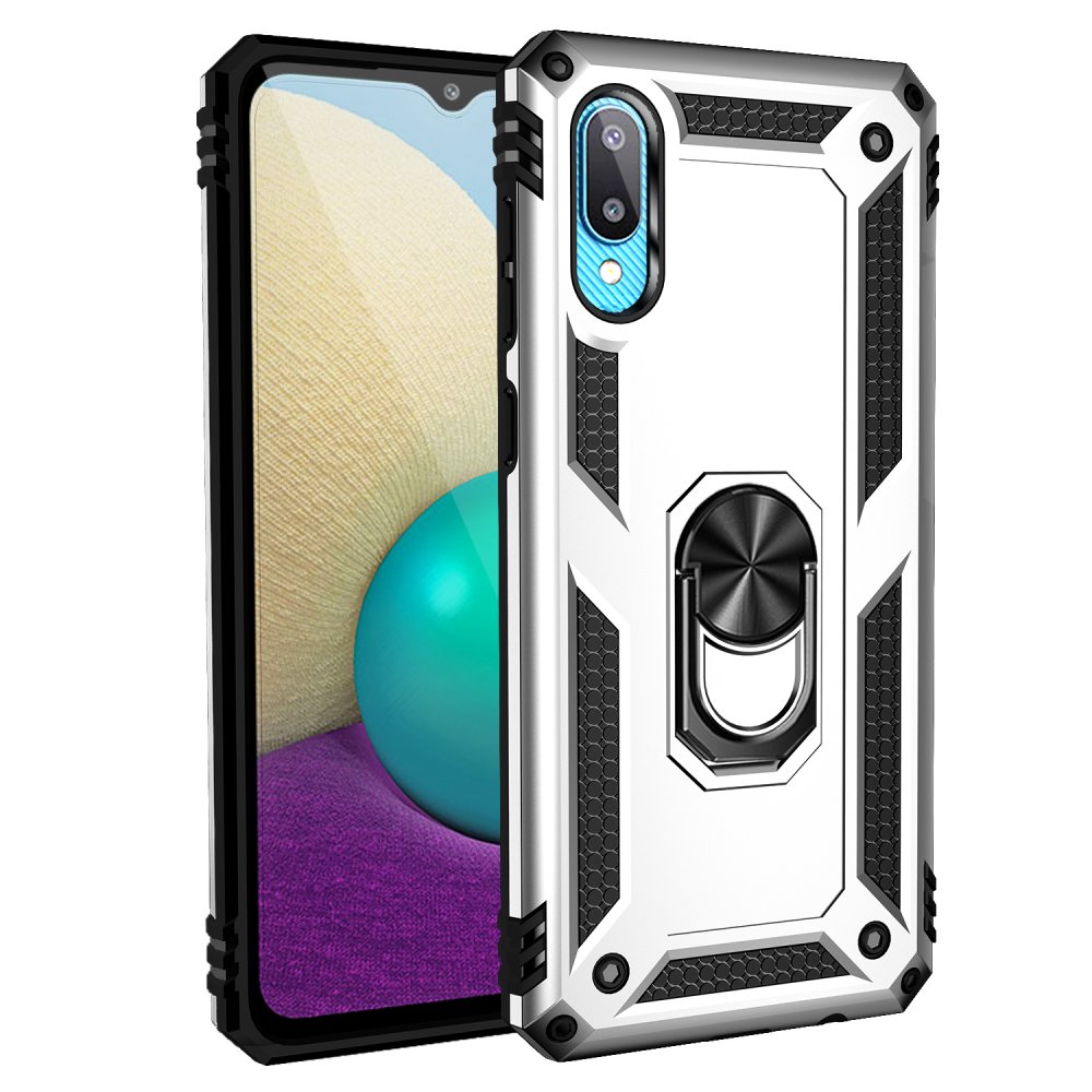  Samsung Galaxy A02 Kılıf Sofya Yüzüklü Silikon Kapak - Gümüş