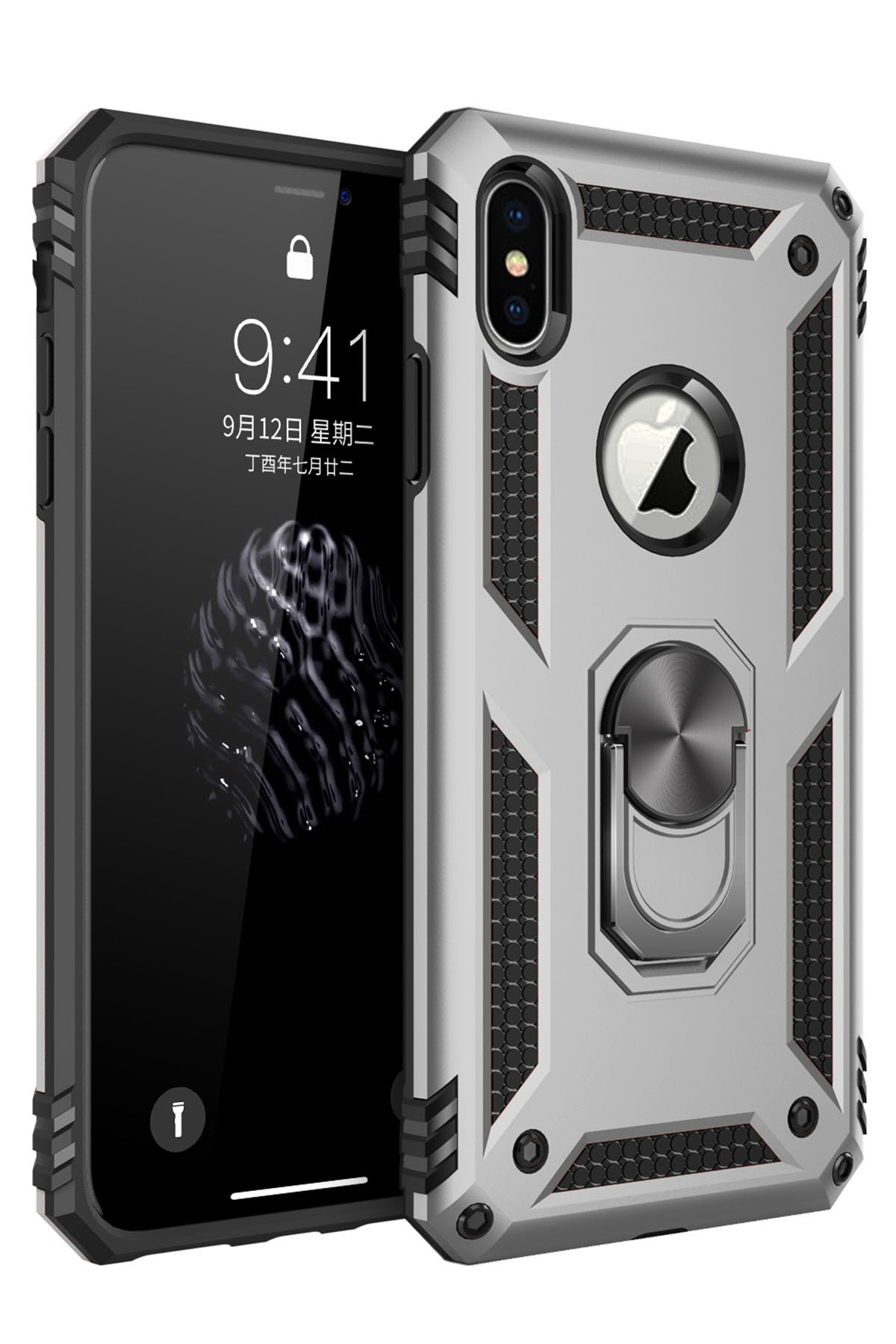  iPhone XS Max Kılıf Sofya Yüzüklü Silikon Kapak - Gümüş