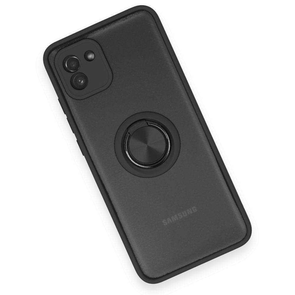  Samsung Galaxy A03 Kılıf Montreal Yüzüklü Silikon Kapak - Siyah