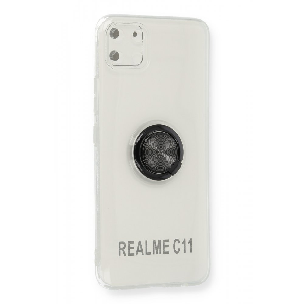 Realme C11 Kılıf Gros Yüzüklü Silikon - Siyah  Realme C11 Kılıf Gros Yüzüklü Silikon - Siyah