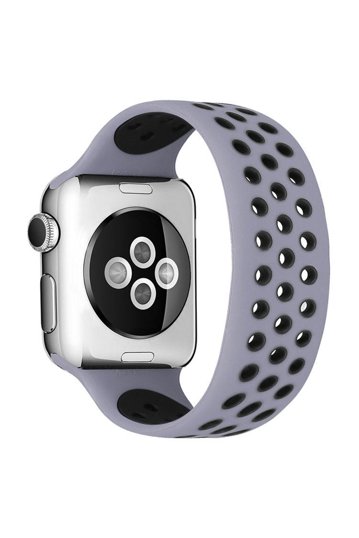 Apple Watch 40mm Ayarlı Delikli Silikon Kordon - Gri-Siyah Apple Watch 40mm Ayarlı Delikli Silikon Kordon - Gri-Siyah