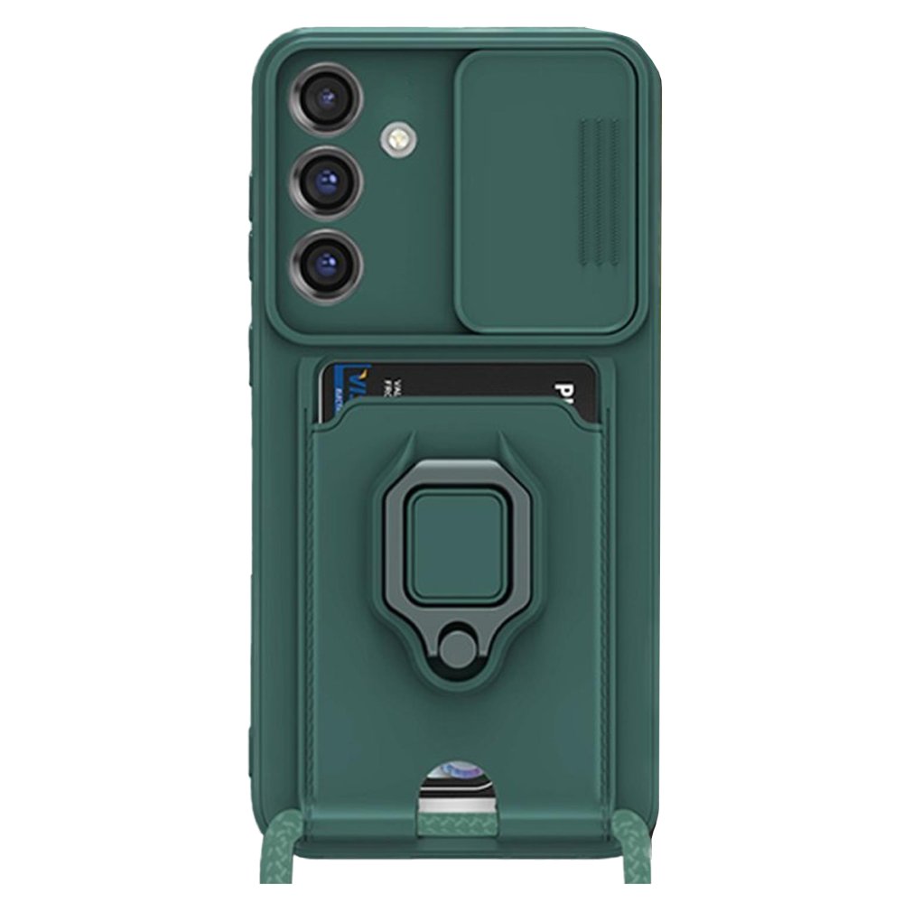  Samsung Galaxy A55 5G Kılıf Zuma Kartvizitli Yüzüklü Silikon - Yeşil