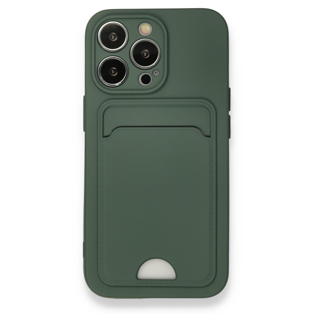  iPhone 13 Pro Kılıf Kelvin Kartvizitli Silikon - Koyu Yeşil