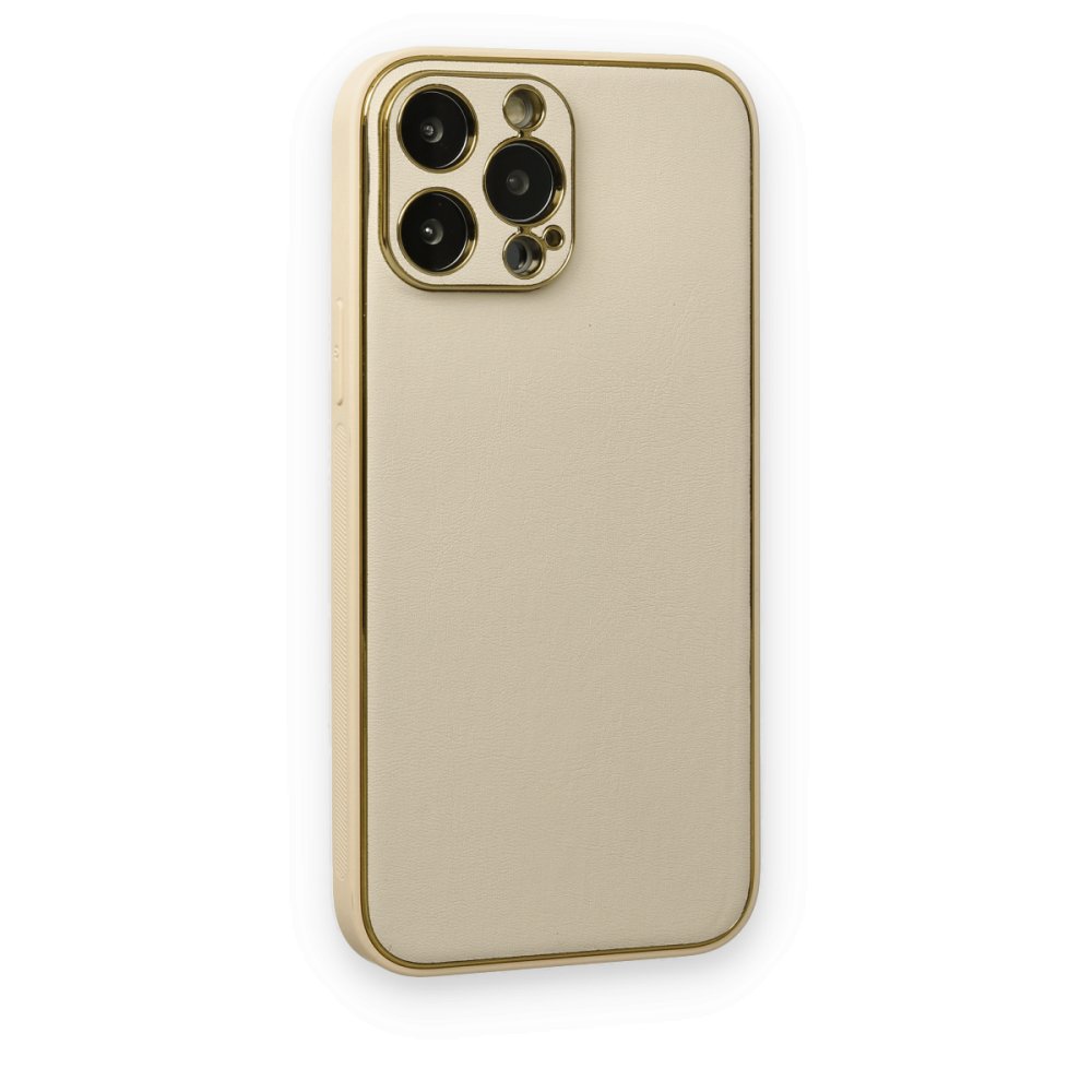 iPhone 13 Pro Max Kılıf Coco Deri Silikon Kapak - Gold  iPhone 13 Pro Max Kılıf Coco Deri Silikon Kapak - Gold