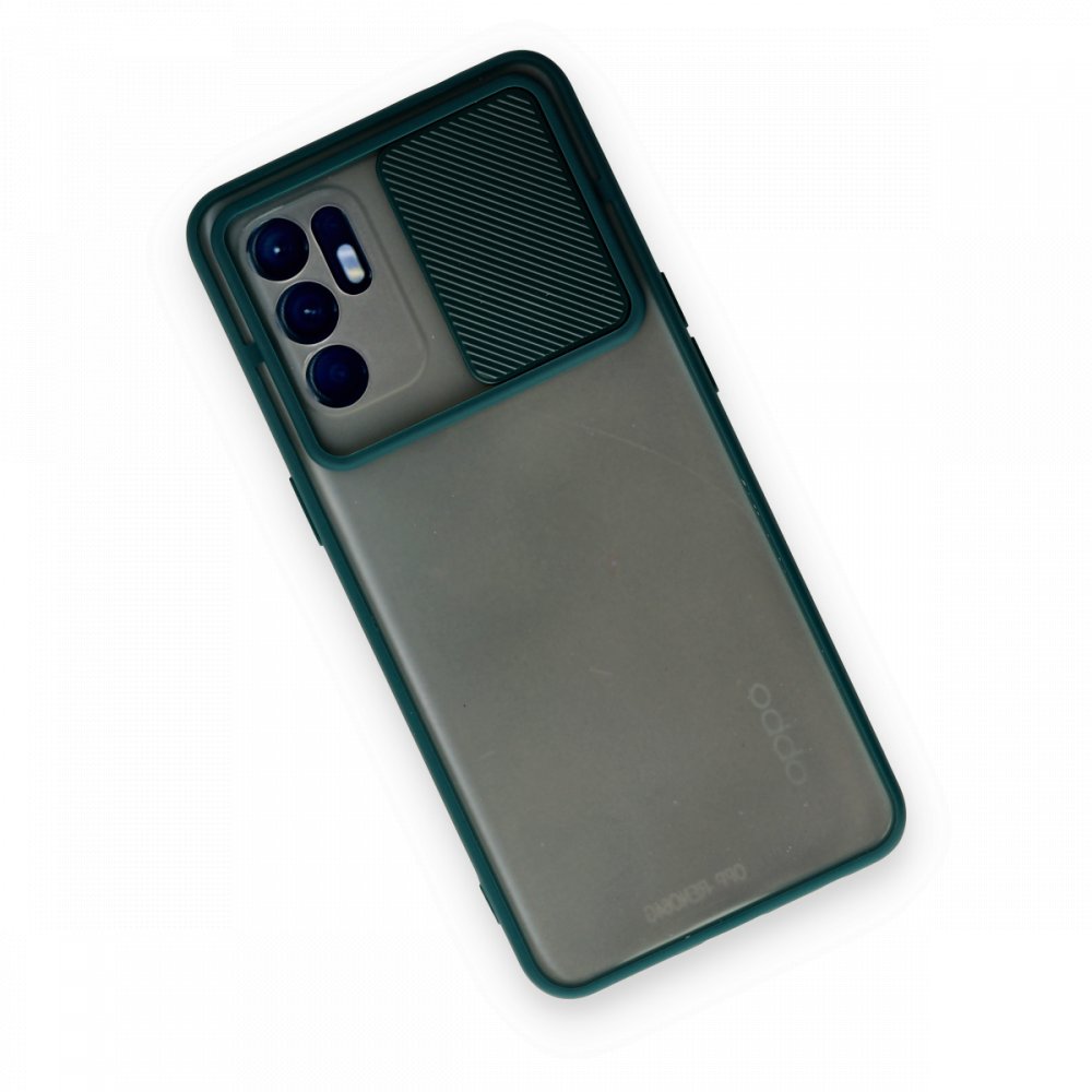  Oppo Reno 6 Kılıf Palm Buzlu Kamera Sürgülü Silikon - Yeşil