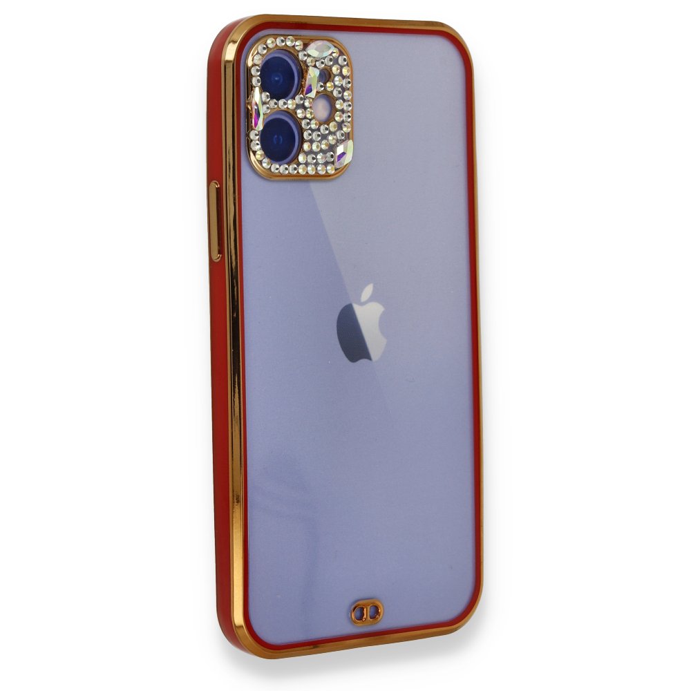 iPhone 12 Kılıf Liva Taşlı Silikon - Kırmızı iPhone 12 Kılıf Liva Taşlı Silikon - Kırmızı
