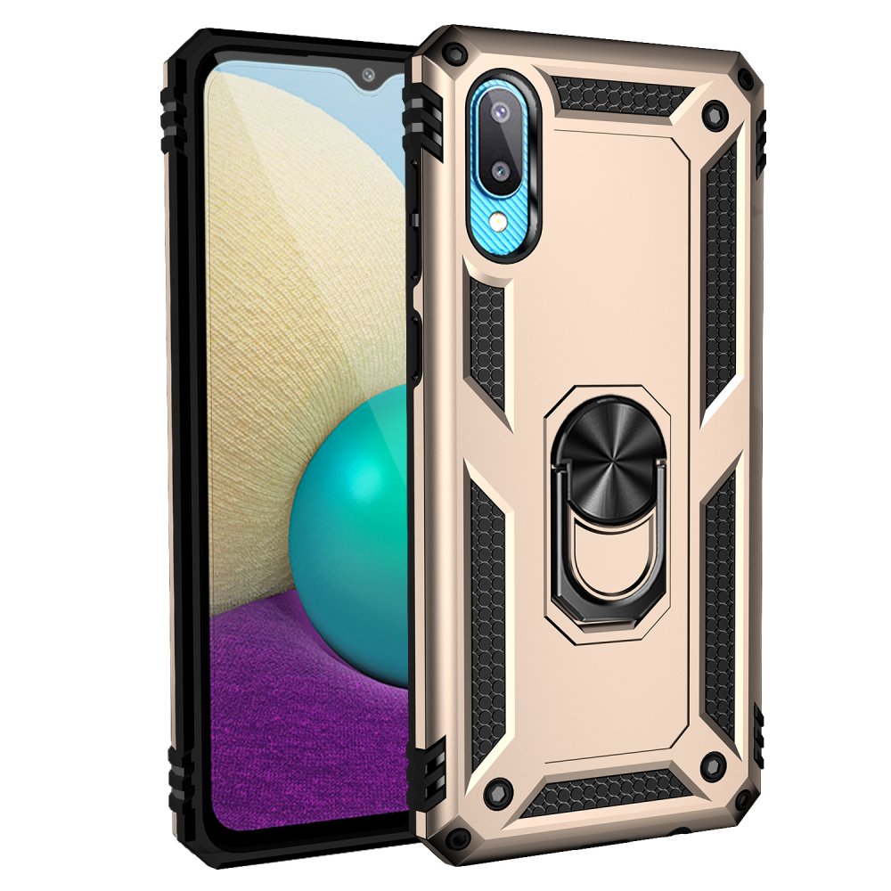  Samsung Galaxy A02 Kılıf Sofya Yüzüklü Silikon Kapak - Gold