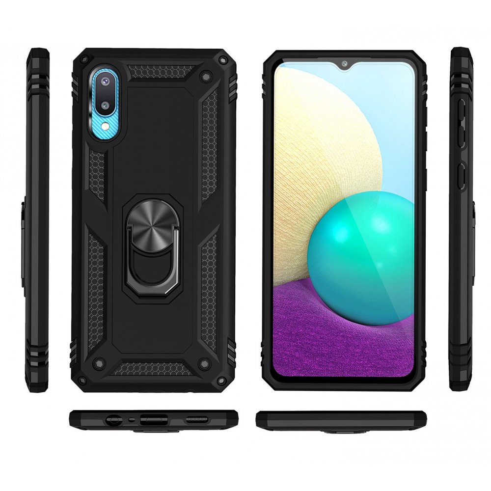  Samsung Galaxy A02 Kılıf Sofya Yüzüklü Silikon Kapak - Siyah