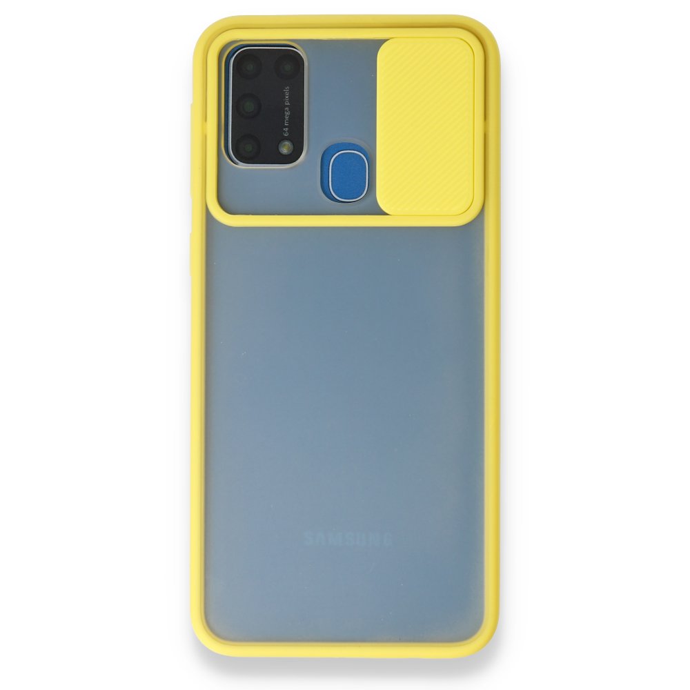  Samsung Galaxy M31 Kılıf Palm Buzlu Kamera Sürgülü Silikon - Sarı