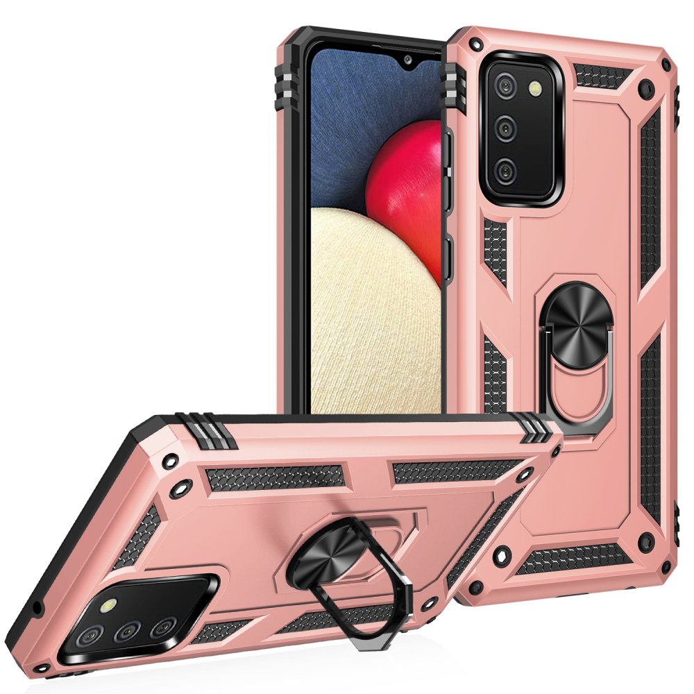  Samsung Galaxy A02S Kılıf Sofya Yüzüklü Silikon Kapak - Rose