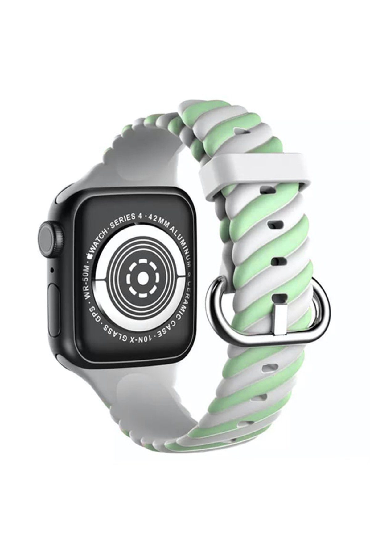 Apple Watch 41mm Çizgili Kordon - Yeşil-Beyaz Apple Watch 41mm Çizgili Kordon - Yeşil-Beyaz