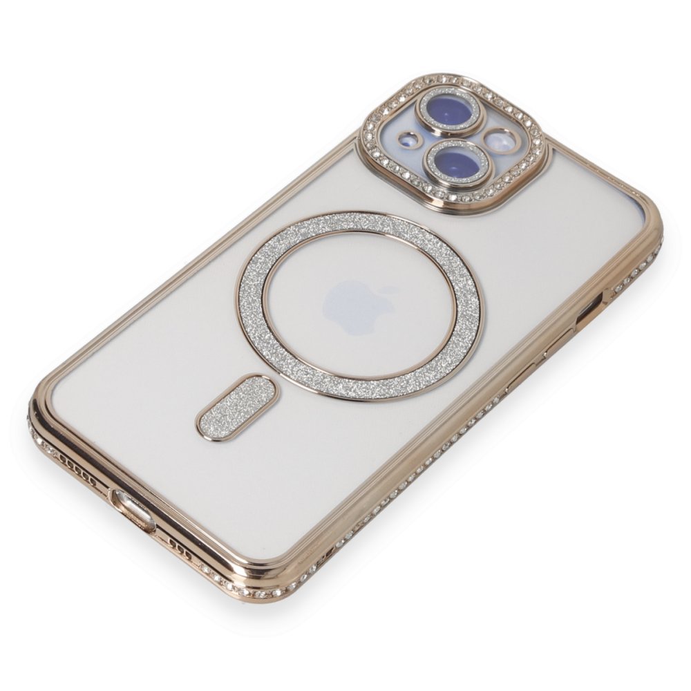 iPhone 15 Kılıf Joke Simli Magneticsafe Kılıf - Gold  iPhone 15 Kılıf Joke Simli Magneticsafe Kılıf - Gold