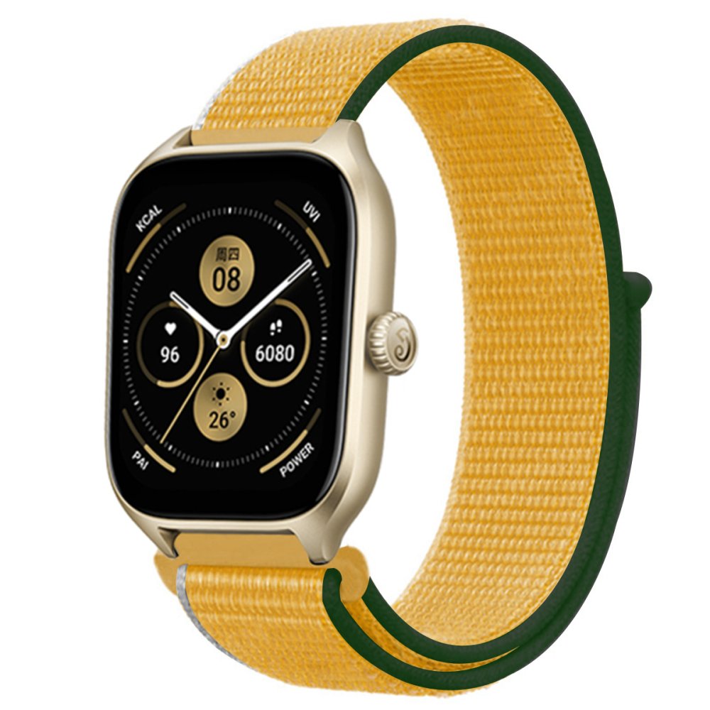  Watch 22mm Hasırlı Cırtcırtlı Kordon - Haki Yeşil-Sarı