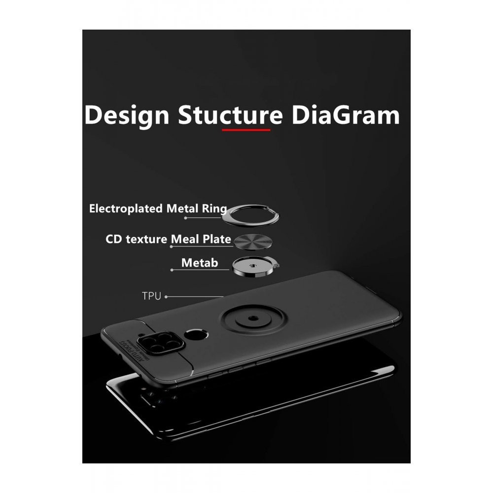 Redmi Note 9 Kılıf Range Yüzüklü Silikon - Siyah-Gold