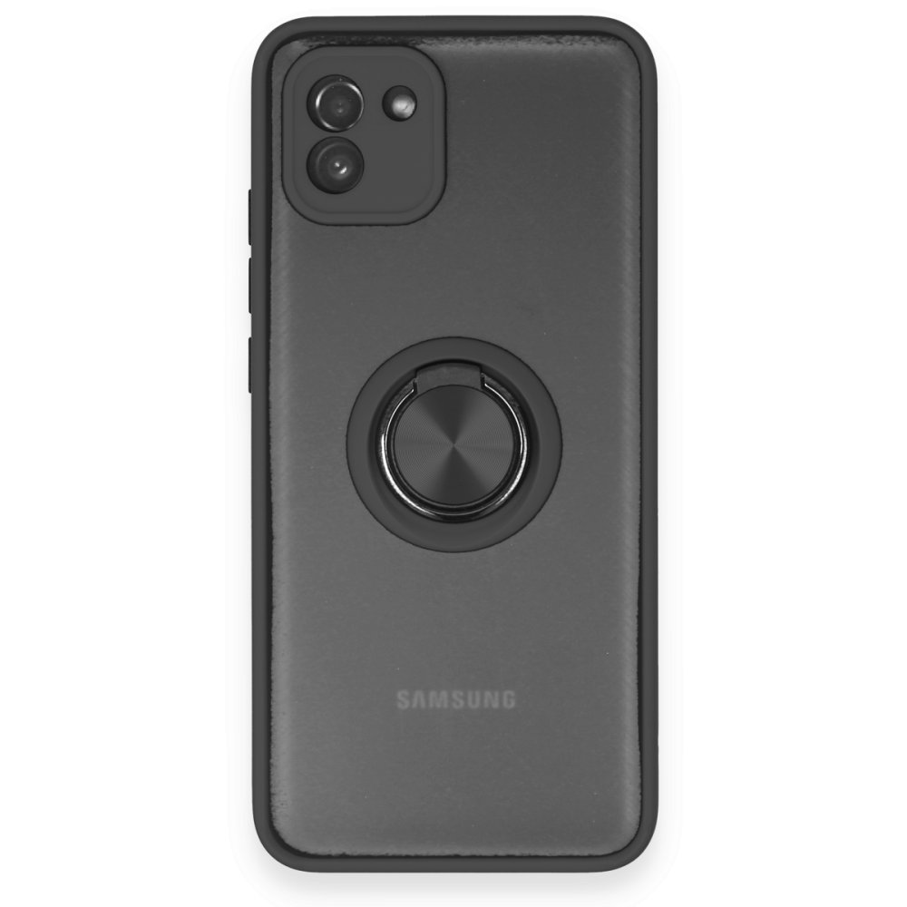  Samsung Galaxy A03 Kılıf Montreal Yüzüklü Silikon Kapak - Siyah