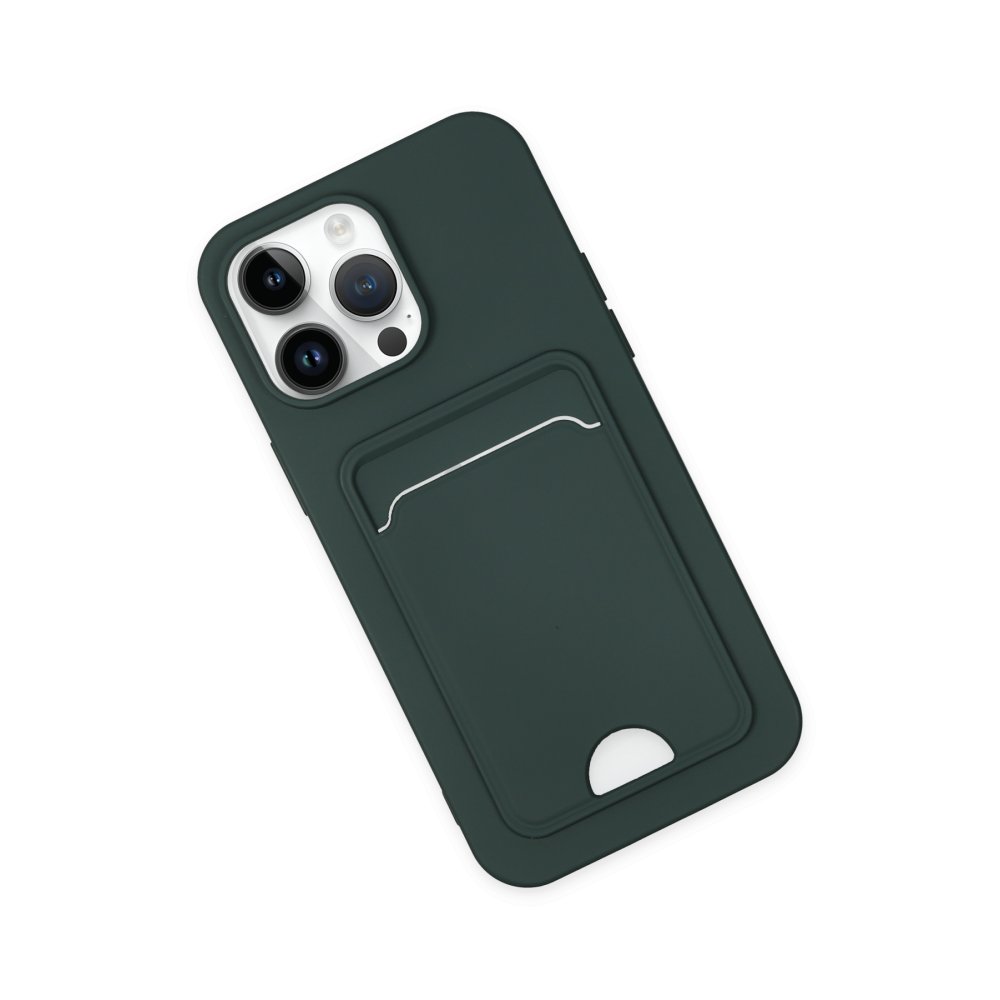  iPhone 14 Pro Kılıf Kelvin Kartvizitli Silikon - Koyu Yeşil