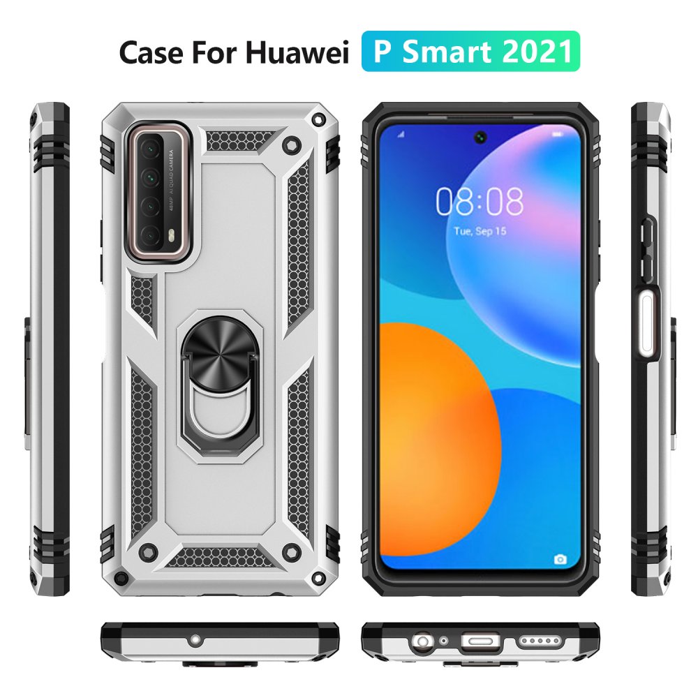 Huawei P Smart 2021 Kılıf Sofya Yüzüklü Silikon Kapak - Gümüş  Huawei P Smart 2021 Kılıf Sofya Yüzüklü Silikon Kapak - Gümüş