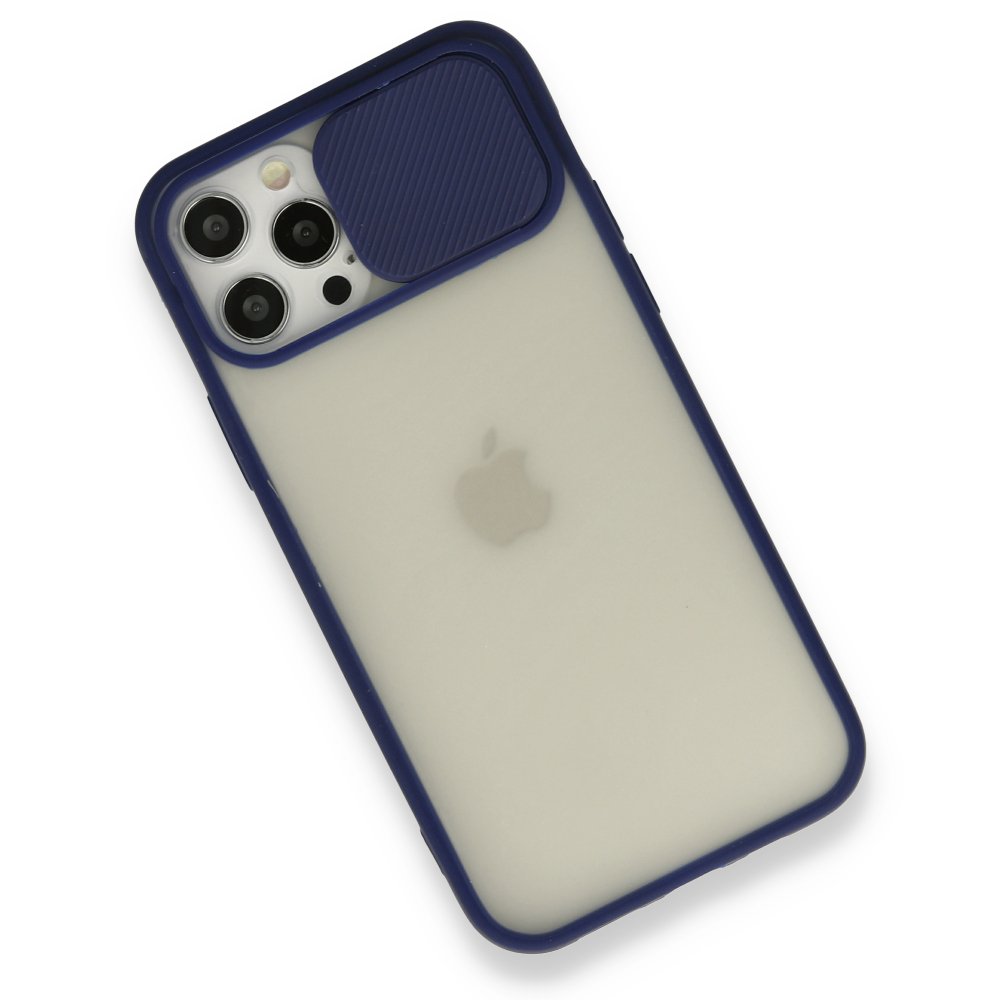  iPhone 12 Pro Kılıf Palm Buzlu Kamera Sürgülü Silikon - Lacivert