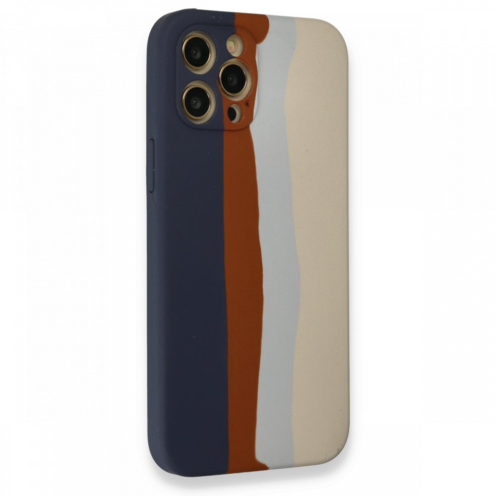 iPhone 12 Pro Max Kılıf Ebruli Lansman Silikon - Lacivert-Krem