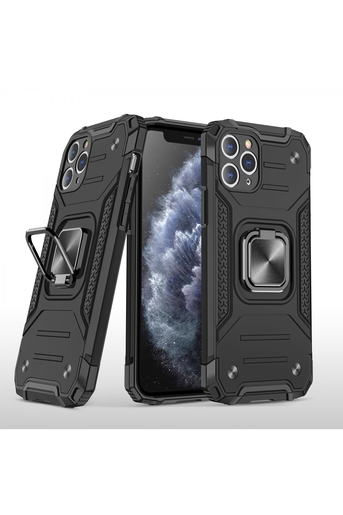  iPhone 11 Pro Max Kılıf Zegna Yüzüklü Silikon Kapak - Siyah