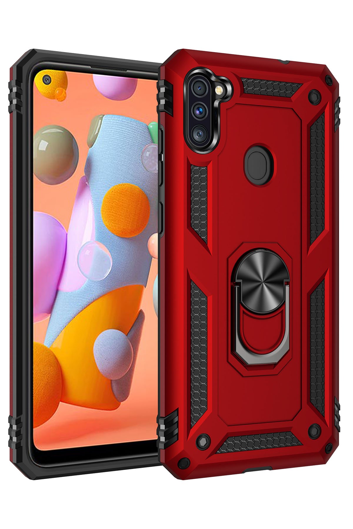  Samsung Galaxy M11 Kılıf Sofya Yüzüklü Silikon Kapak - Kırmızı