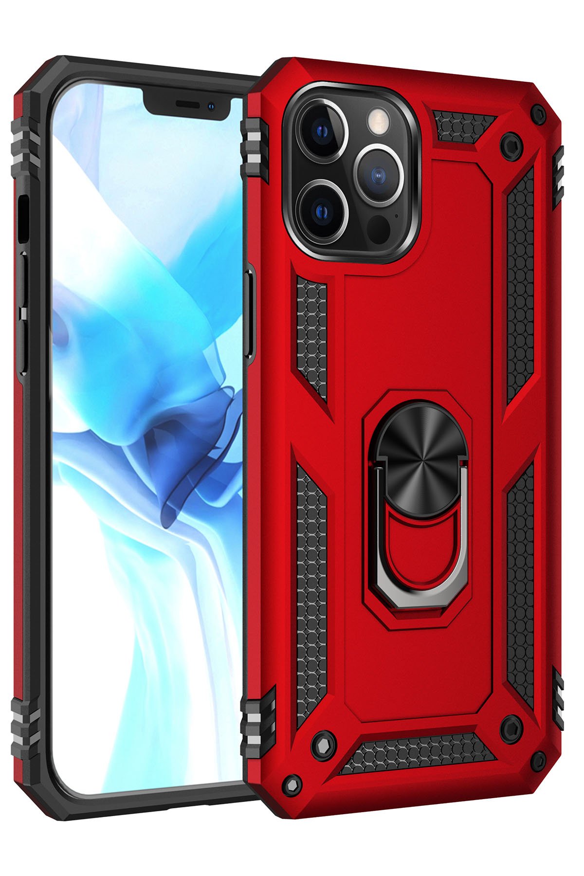  iPhone 12 Pro Kılıf Sofya Yüzüklü Silikon Kapak - Kırmızı