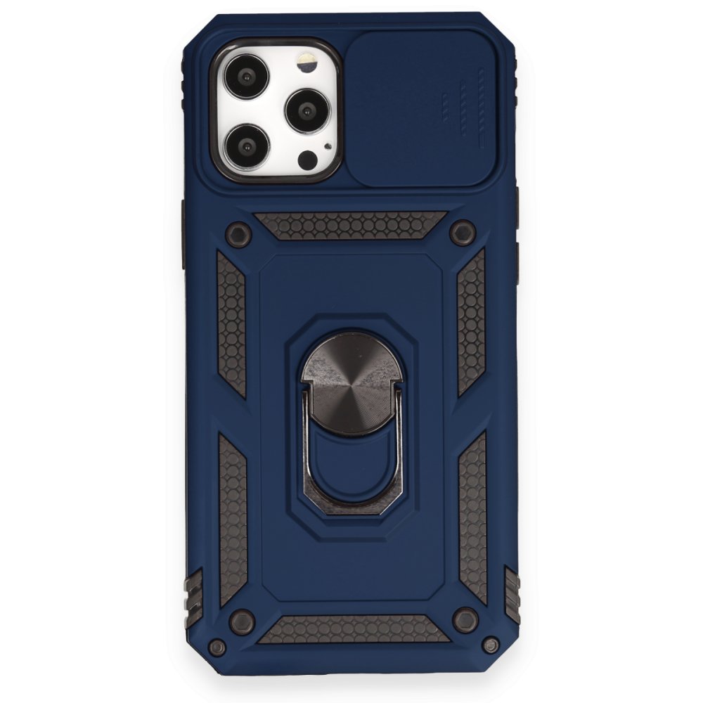  iPhone 12 Pro Max Kılıf Pars Lens Yüzüklü Silikon - Lacivert