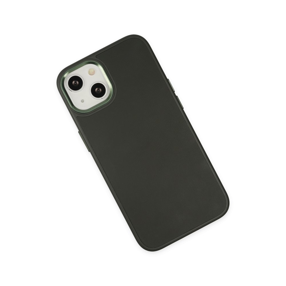  iPhone 14 Kılıf Asya Deri Silikon - Koyu Yeşil