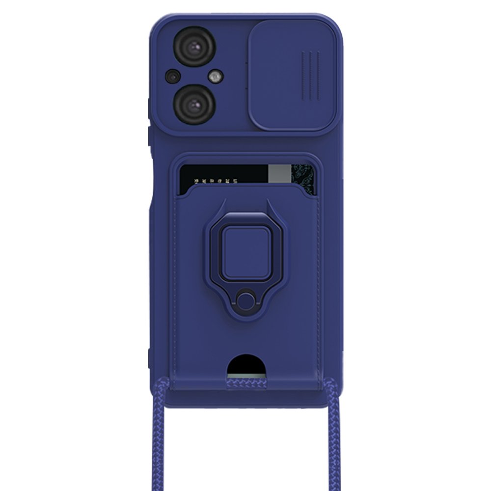  Xiaomi Poco M5 Kılıf Zuma Kartvizitli Yüzüklü Silikon - Lacivert