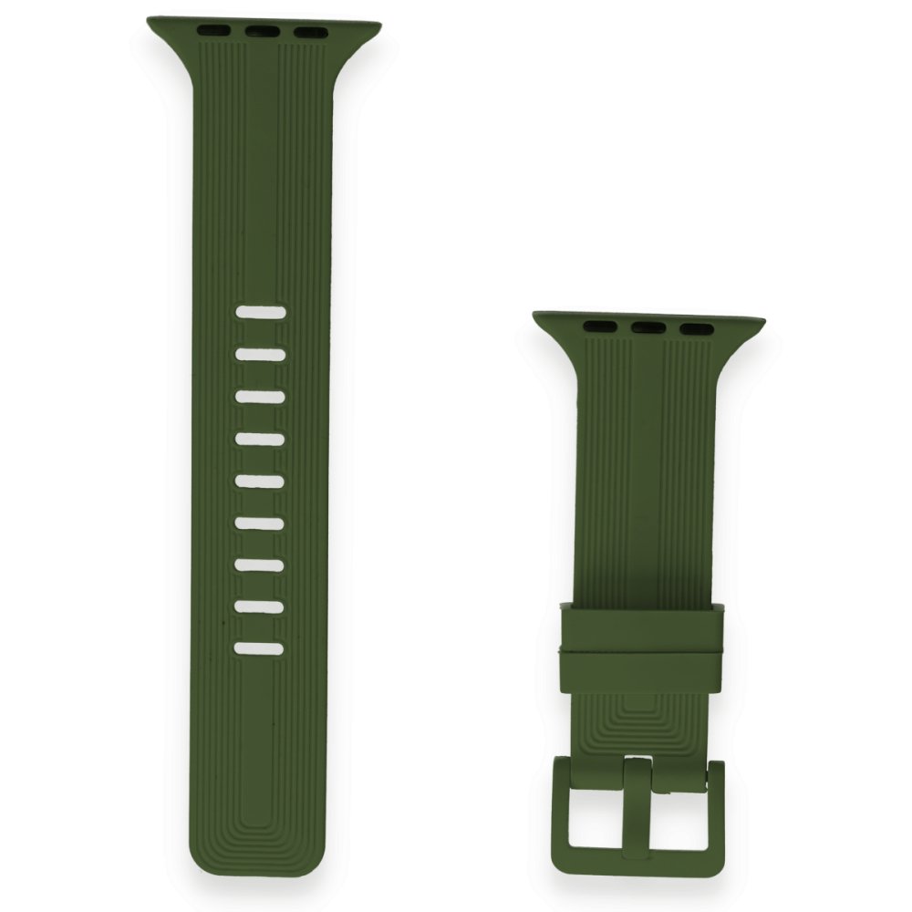 Apple Watch 38mm KR408 Çizgili Silikon Kordon - Koyu Yeşil Apple Watch 38mm KR408 Çizgili Silikon Kordon - Koyu Yeşil